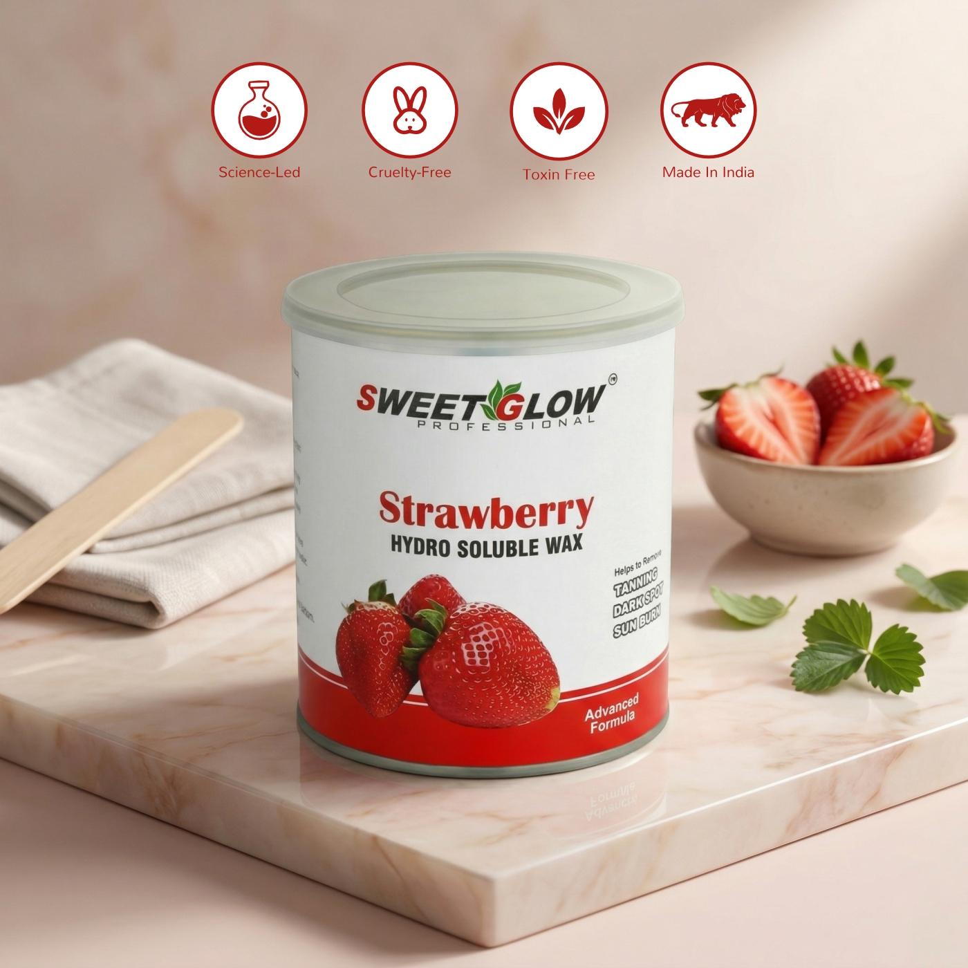 Sweet Glow Strawberry Hydro Soluble Wax | Gentle Hair Removal, Smooth Skin & Hydration Boost | Enriched with Strawberry Extract | Professional Salon Formula