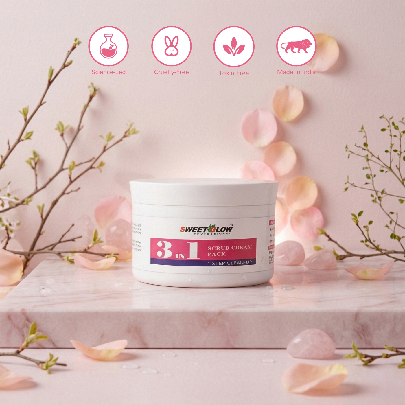 Sweet Glow Professional 3 in 1 Skin Polishing Scrub Cream Pack | Deep Cleansing, Exfoliation & Skin Brightening | Professional Salon Cleanup Formula | 500 gm