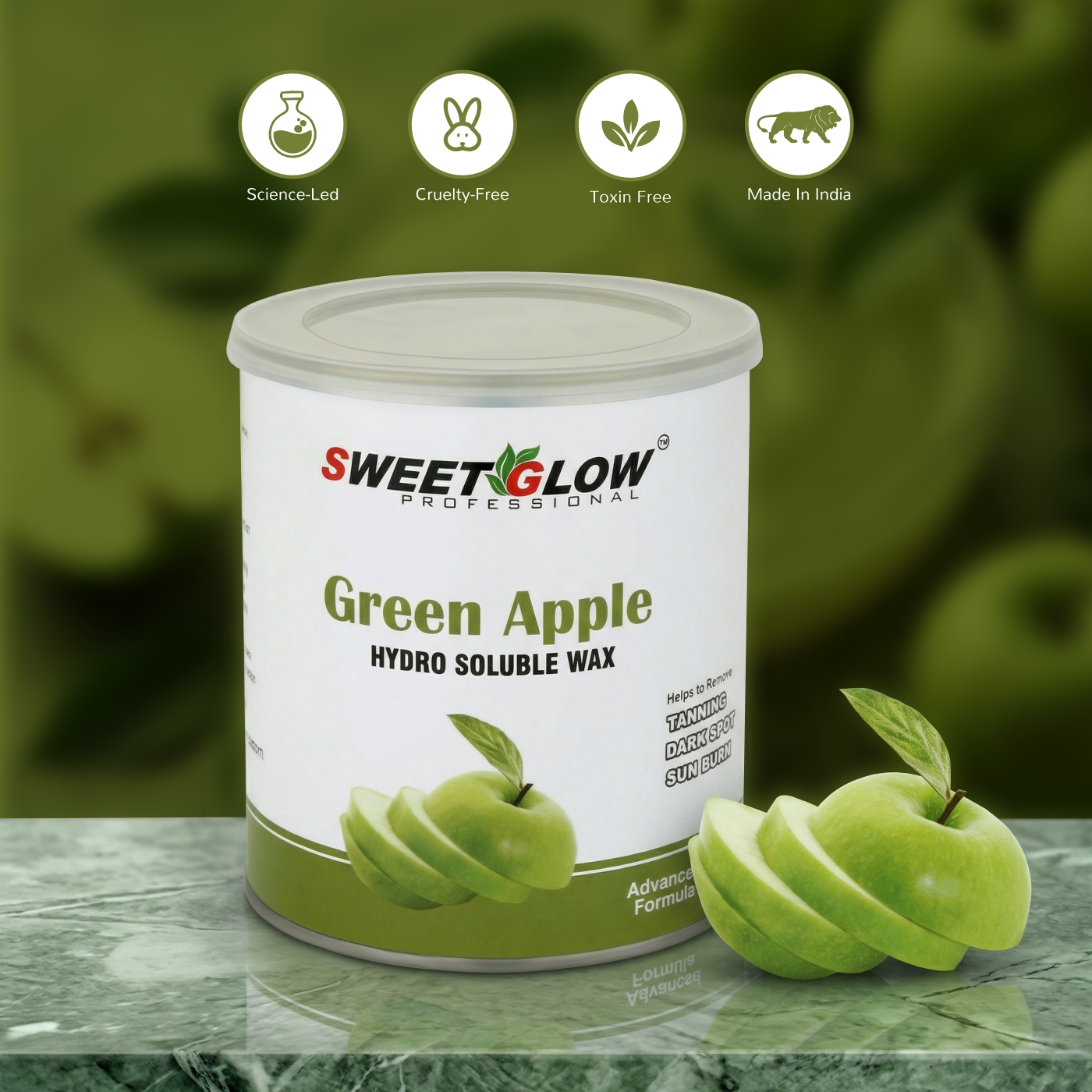 Sweet Glow Hydrosoluble Green Apple Wax | Gentle Hair Removal, Fresh Skin Feel & Hydration Boost | Easy Wash-Off Sugar-Based Formula | Professional Salon Use