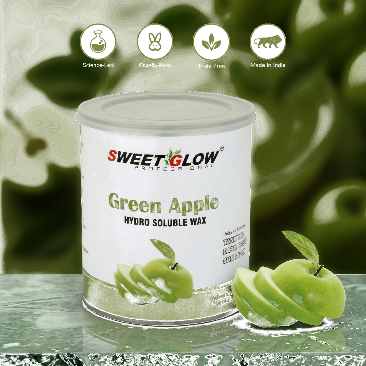 Sweet Glow Professional Green Apple Hydro Soluble Wax (800 Grams) | Arms, Legs & Full Body Hair Removal | Tan, Dark Spot & Sunburn Removal | All Skin Types | Men & Women
