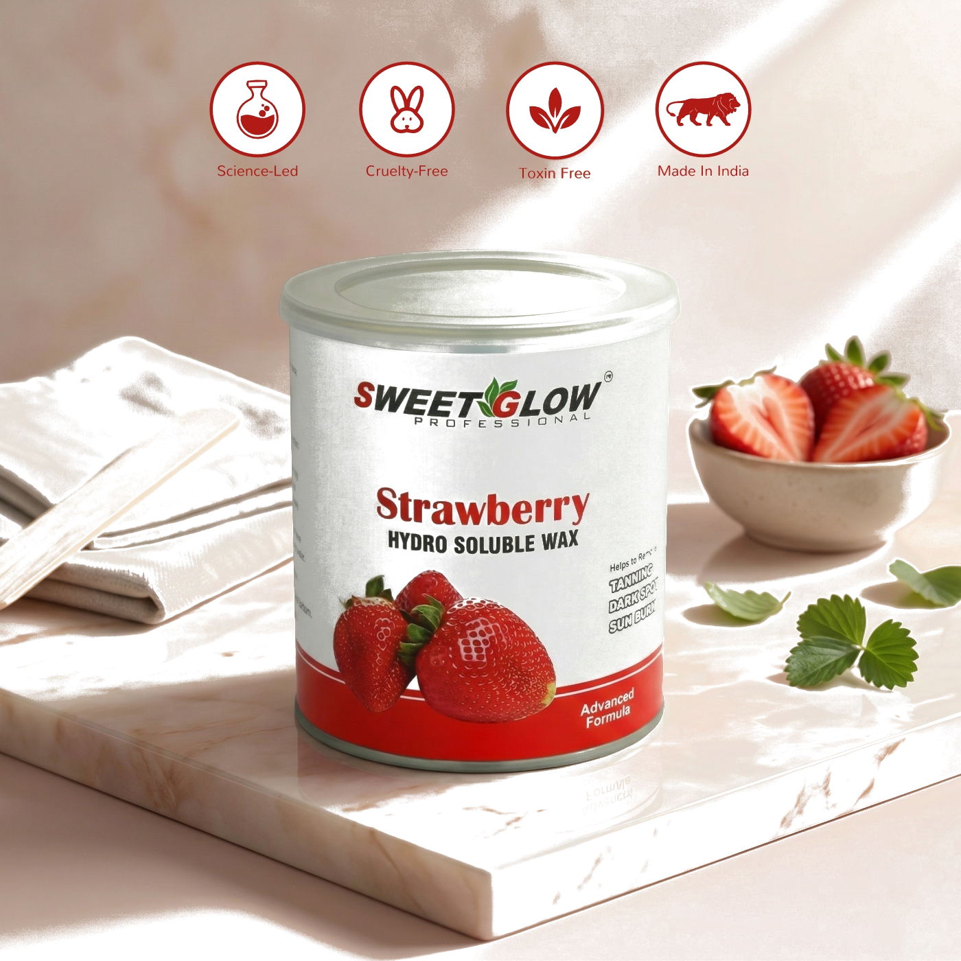 Sweet Glow Professional Strawberry Hydro Soluble Wax (800 Grams) | Arms, Legs & Full Body Hair Removal | Tan, Darkness & Sun Damage Removal | Normal Skin | Men & Women