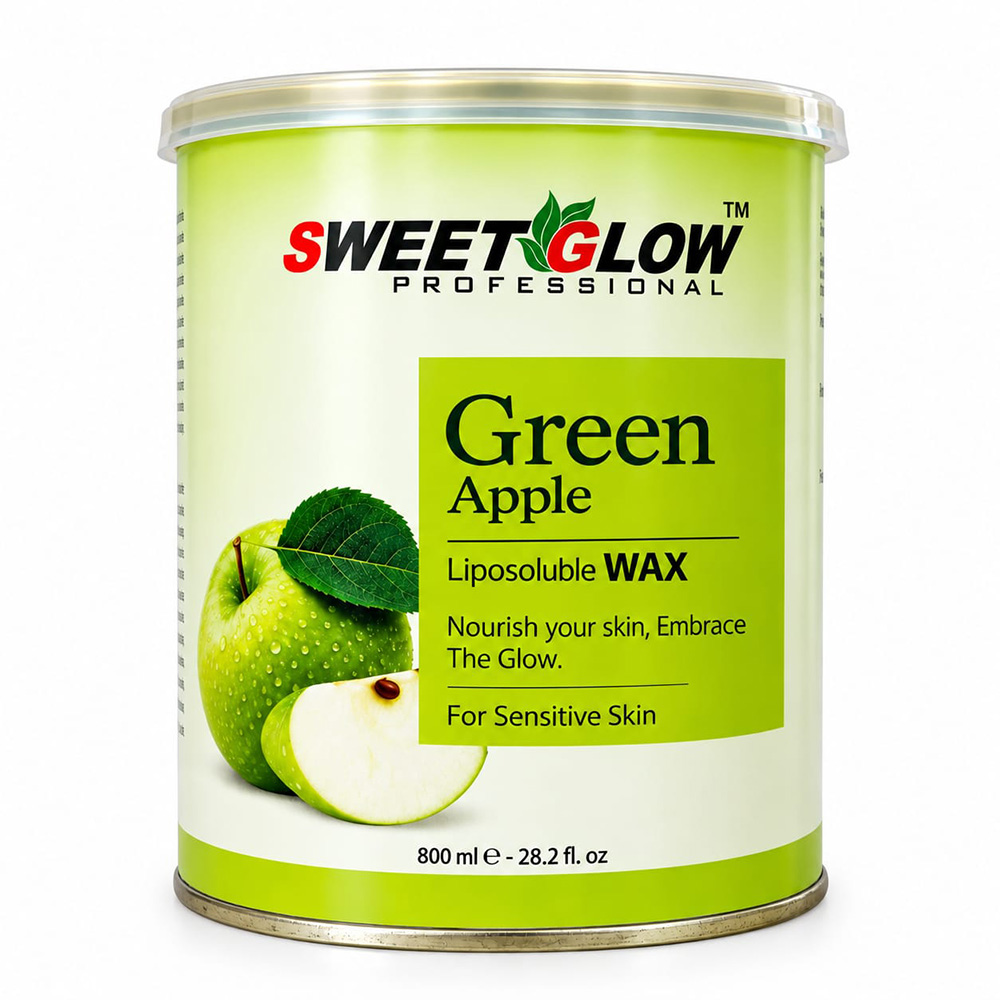 Sweet Glow Professional Green Apple Liposoluble Wax (800 ml) | Pain-Free Root Hair Removal | Nourishing & Tan Removal | For Sensitive Skin | Men & Women
