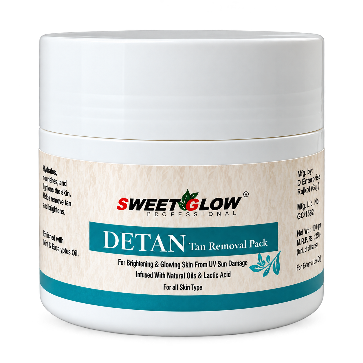 Sweet Glow Professional Advanced Brightening De-Tan Dermal Pack | Kojic Acid & Milk Extract | Tan Removal, Dark Spot Reduction & Radiance Boost | Professional Salon Formula | 100 GM